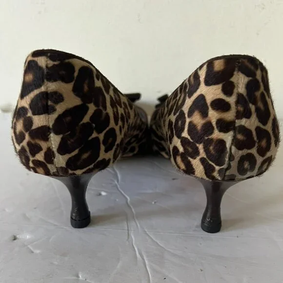 90'S VINTAGE MANOLO BLAHNIK PONY HAIR LEOPARD KITTN HEEL PUMP SZ 40.5 / 10.5 - Picture 6 of 8